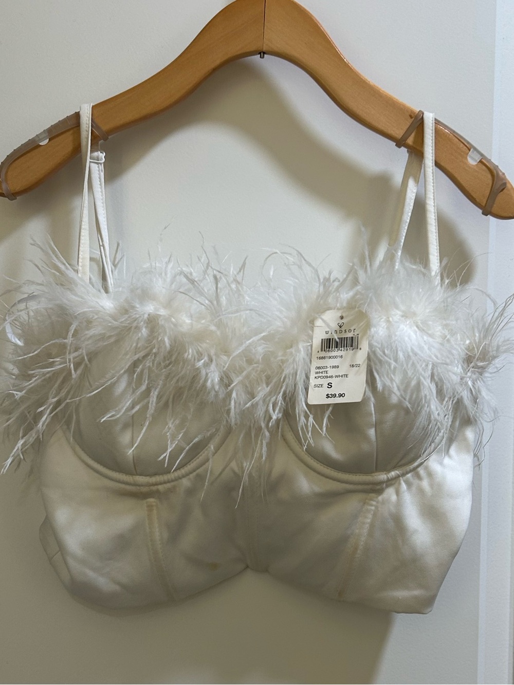 Windsor White Satin Feather Trim Bustier Top